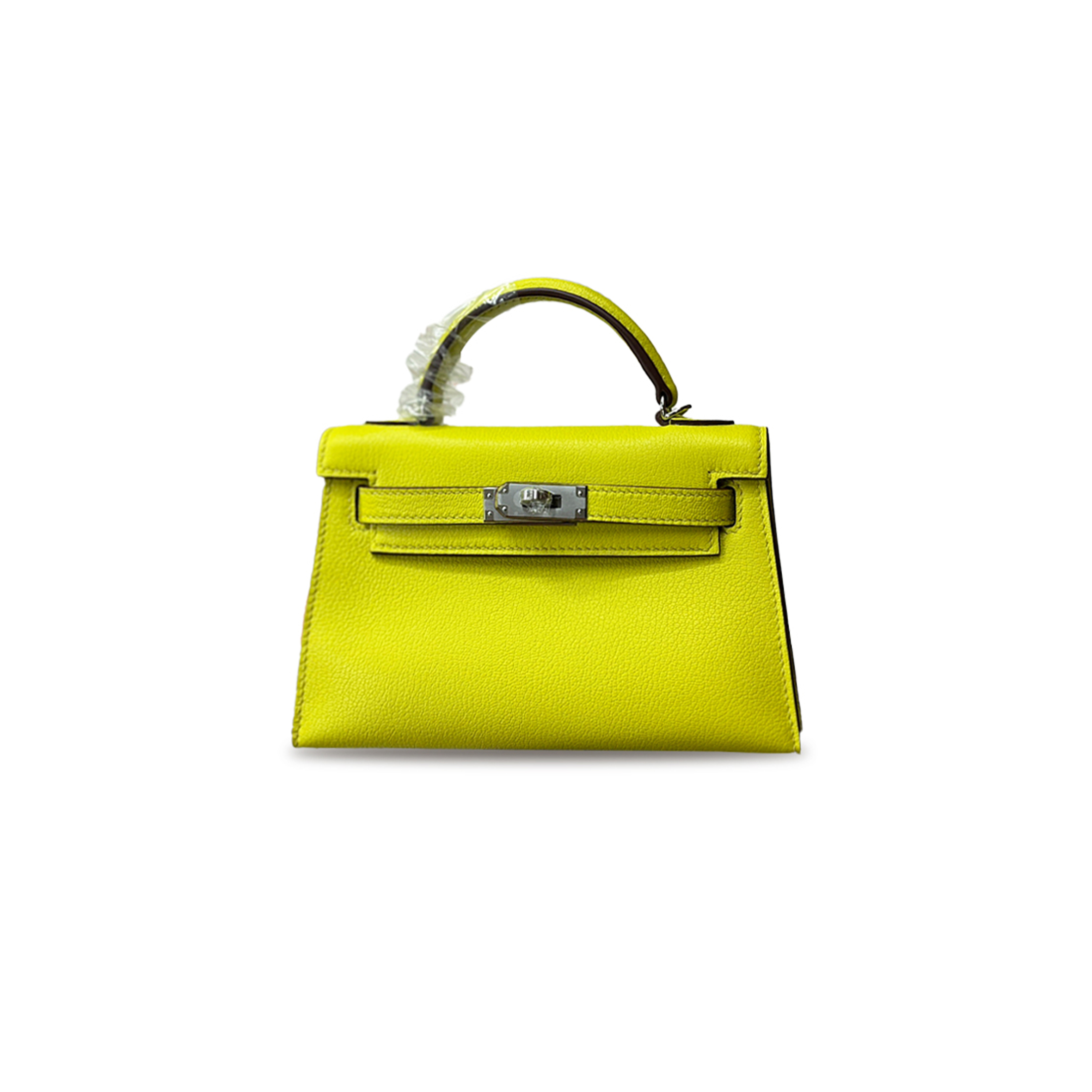 HERMÈS MASTER MINI KELLY II SWIFT LEMON YELLOW SILVER BUCKLE HARDWARE (19*12*5.5cm) 